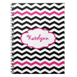 Personalized Black Pink Chevron Spiral Notebook