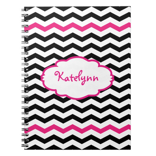 Personalized Black Pink Chevron Spiral Notebook (Front)