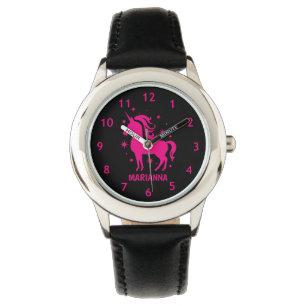 Personalized Black & Pink Girls Unicorn Wrist  Watch