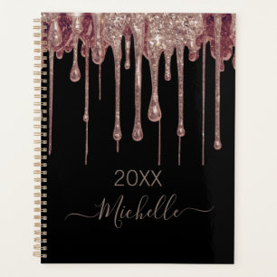 Personalized Black Pink Glitter Monogram Name 2025 Planner
