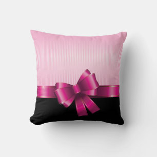Personalized Black PINK GRADIENT Stripes PINK BOW Throw Pillow