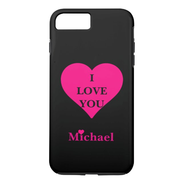 Personalized Black & Pink Heart I Love You Case-Mate iPhone Case (Back)