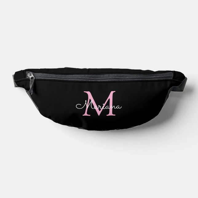 personalized  black pink minimalist monogram fanny pack (Lay Down)