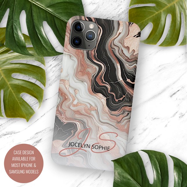 Personalized Black Pink Rose Gold Marble Art Case-Mate iPhone Case (Creator Uploaded)