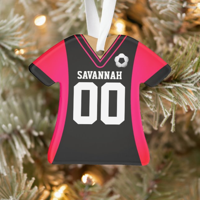 Personalized Black/Pink Soccer Jersey Ornament (Tree)