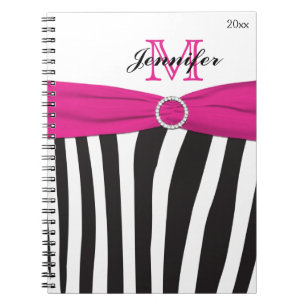 Personalized Black Pink White Striped Notebook
