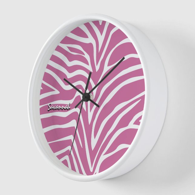 Personalized Black Pink Zebra Any Colour Wall Cloc Clock (Angle)