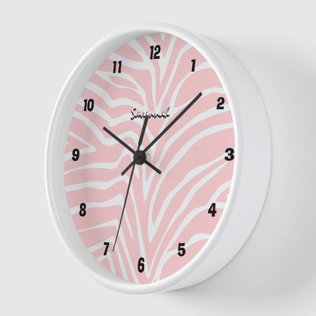 Personalized Black Pink Zebra Any Colour Wall Cloc Clock (Angle)