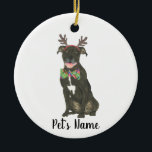 Personalized Black Pitbull Staffy Antlers Bowtie Ceramic Ornament<br><div class="desc">Make the nice list this year with an ornament of your favourite pitbull elf! For the sweetest gifts, pair it with a matching art print or another item from my collection for a thoughtful housewarming, bridal shower, teacher, mother-in-law, husband, boyfriend, secret santa, sympathy, or tough-to-shop-for gift! To see more work...</div>