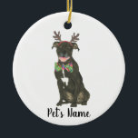 Personalized Black Pitbull Staffy Antlers Bowtie Ceramic Ornament<br><div class="desc">Make the nice list this year with an ornament of your favourite pitbull elf! For the sweetest gifts, pair it with a matching art print or another item from my collection for a thoughtful housewarming, bridal shower, teacher, mother-in-law, husband, boyfriend, secret santa, sympathy, or tough-to-shop-for gift! To see more work...</div>