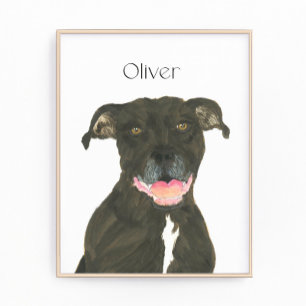 Personalized Black Pitbull Staffy Dog Art Photo Print