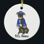 Personalized Black Pitbull Staffy Yarmulke Scarf Ceramic Ornament<br><div class="desc">Make the nice list this year with an ornament of your favourite pitbull elf! For the sweetest gifts, pair it with a matching art print or another item from my collection for a thoughtful housewarming, bridal shower, teacher, mother-in-law, husband, boyfriend, secret santa, sympathy, or tough-to-shop-for gift! To see more work...</div>