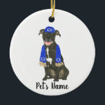 Personalized Black Pitbull Staffy Yarmulke Scarf Ceramic Ornament<br><div class="desc">Make the nice list this year with an ornament of your favourite pitbull elf! For the sweetest gifts, pair it with a matching art print or another item from my collection for a thoughtful housewarming, bridal shower, teacher, mother-in-law, husband, boyfriend, secret santa, sympathy, or tough-to-shop-for gift! To see more work...</div>