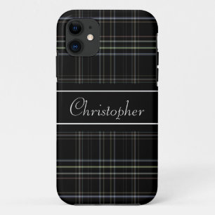 Personalized Black Plaid iPhone 11 Case