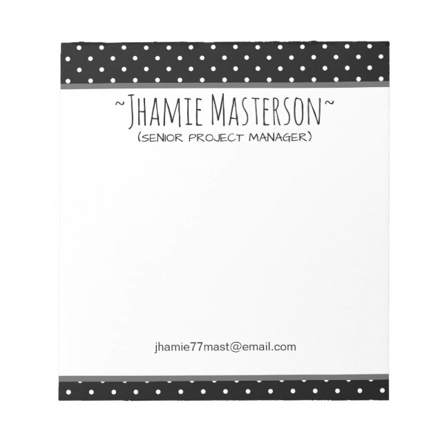 Personalized Black Polka Dot Notepad (Front)