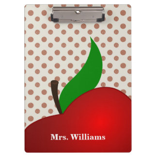 Personalized Black Polka Dot Red Apple Teacher Clipboard
