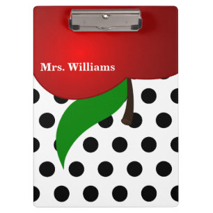 Personalized Black Polka Dot Red Apple Teacher Clipboard