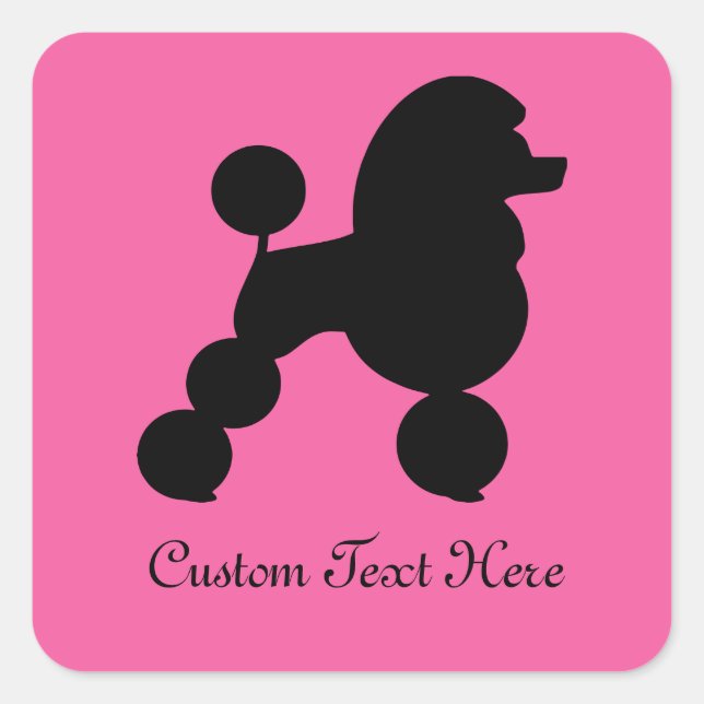 Personalized Black Poodle on Pink  Square Sticker (Front)