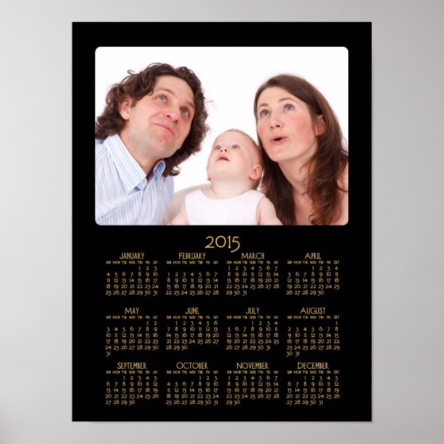 Personalized Black Poster Yearly Calendar 2015 (Front)