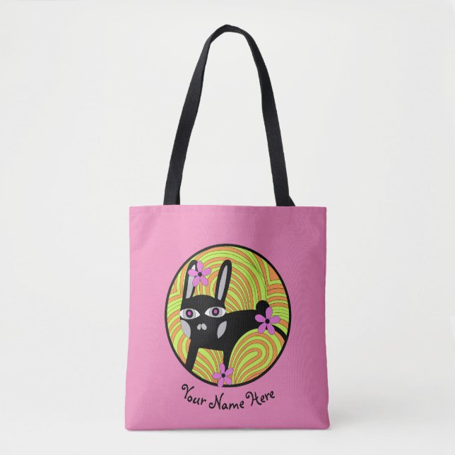 Personalized Black Rabbit Tote Bag (Front)