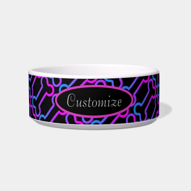 Personalized Black & Rainbow Colours Bones Pattern Bowl (Front)