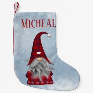 Personalized Black & Red Buffalo Plaid Holiday Elf Small Christmas Stocking