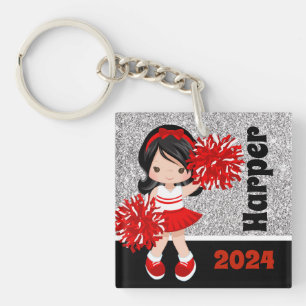 Personalized Black & Red Cheerleading Keychain