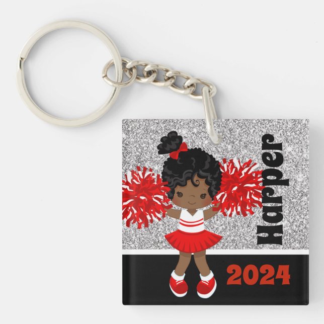 Personalized Black & Red Cheerleading Keychain (Front)