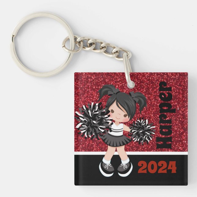 Personalized Black & Red Cheerleading Keychain (Front)