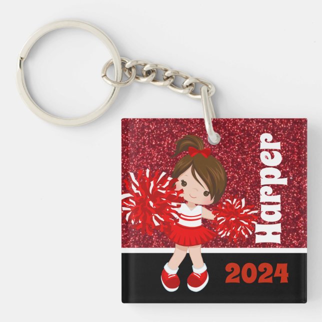 Personalized Black & Red Cheerleading Keychain (Front)