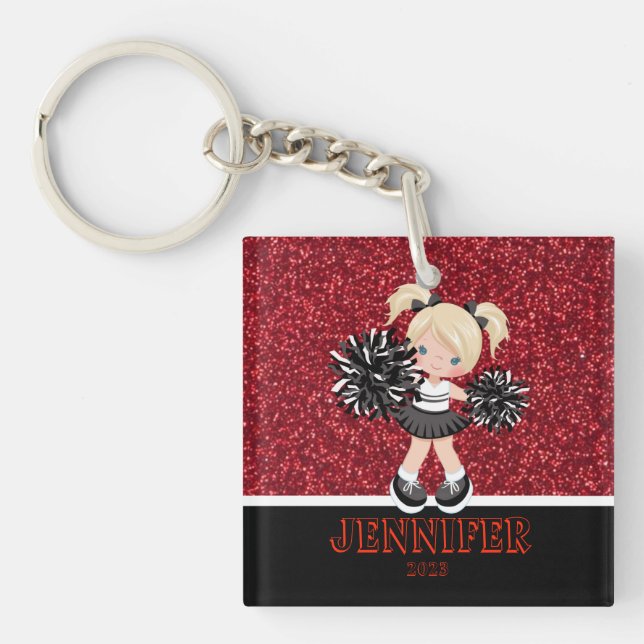 Personalized Black & Red Cheerleading Keychain (Front)