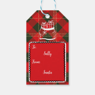 Personalized Black & Red Christmas Flannel Gift Tags