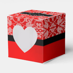 Personalized Black & Red Damask Heart Favour Box