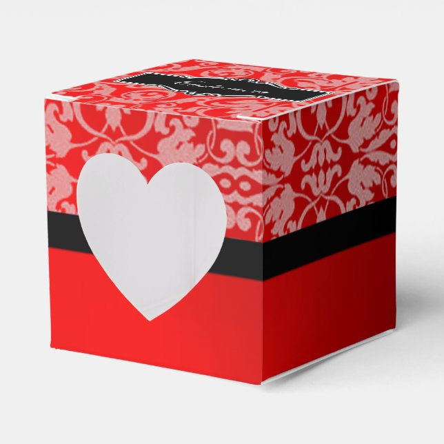 Personalized Black & Red Damask Heart Favour Box (Front Side)