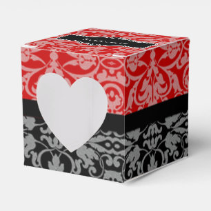 Personalized Black & Red Damask Heart Favour Box 2
