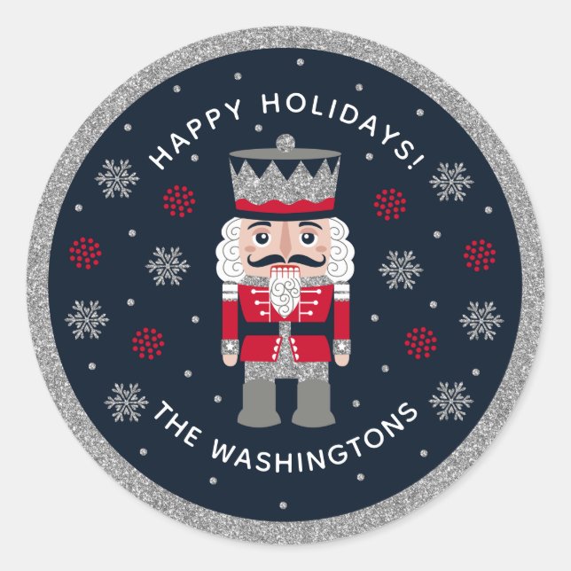 Personalized Black Red Glitter Nutcracker Sticker (Front)