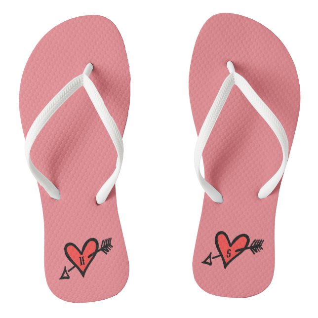 Personalized Black & Red Love Heart Flip Flops  (Footbed)