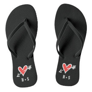 Personalized Black & Red Love Heart Flip Flops