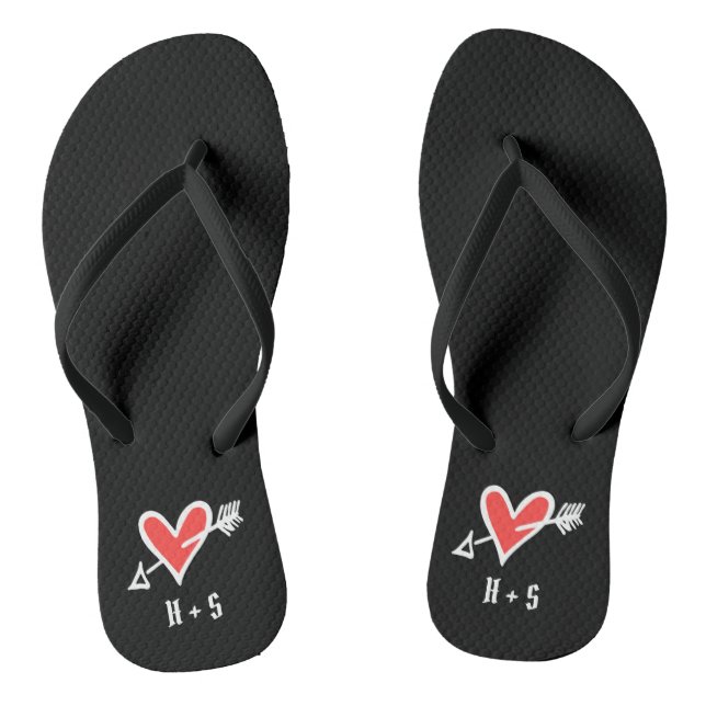 Personalized Black & Red Love Heart Flip Flops  (Footbed)