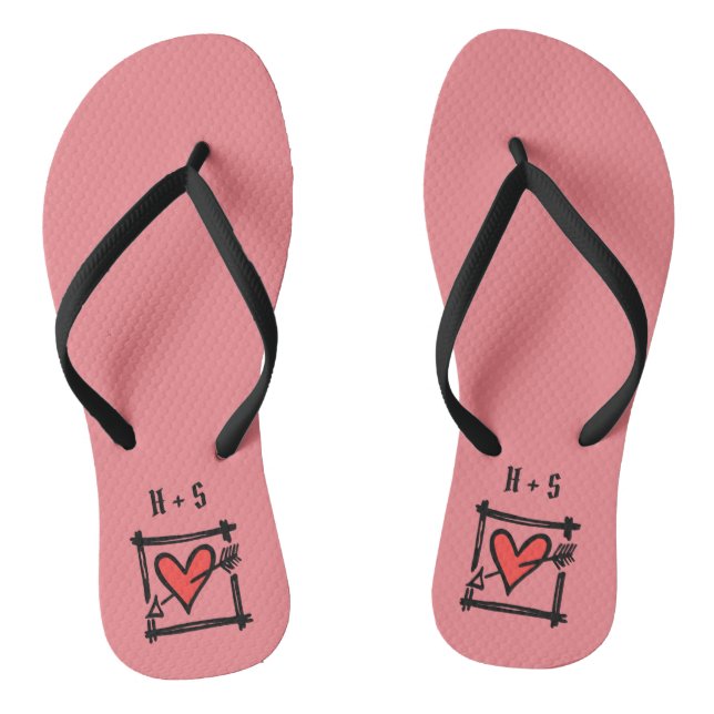 Personalized Black & Red Love Heart Flip Flops  (Footbed)