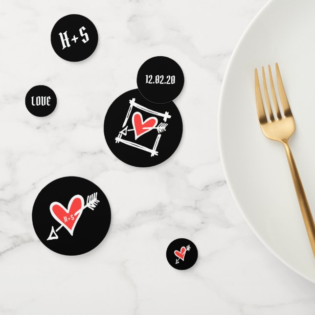 Personalized Black & Red Love Heart Table Confetti (Group)