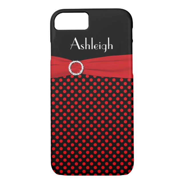 Personalized Black, Red Polka Dot iPhone 7 Case (Back)