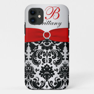 Personalized Black, Red, Silver Damask iPhone 5 iPhone 11 Case