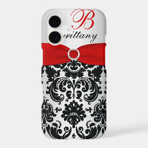 Personalized Black, Red, Silver Damask iPhone 7