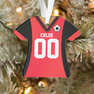 Personalized Black/Red Soccer Jersey Ornament