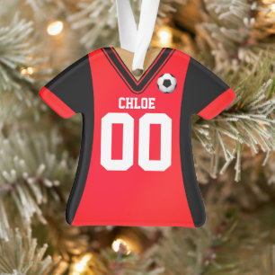 Personalized Black/Red Soccer Jersey Ornament
