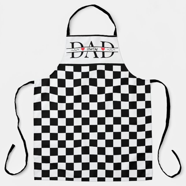 Personalized Black Retro Chequered Dad Best Chef Apron (Front)