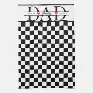 Personalized Black Retro Chequered Dad Best Chef Kitchen Towel