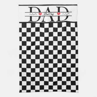 Personalized Black Retro Chequered Dad Best Chef Kitchen Towel