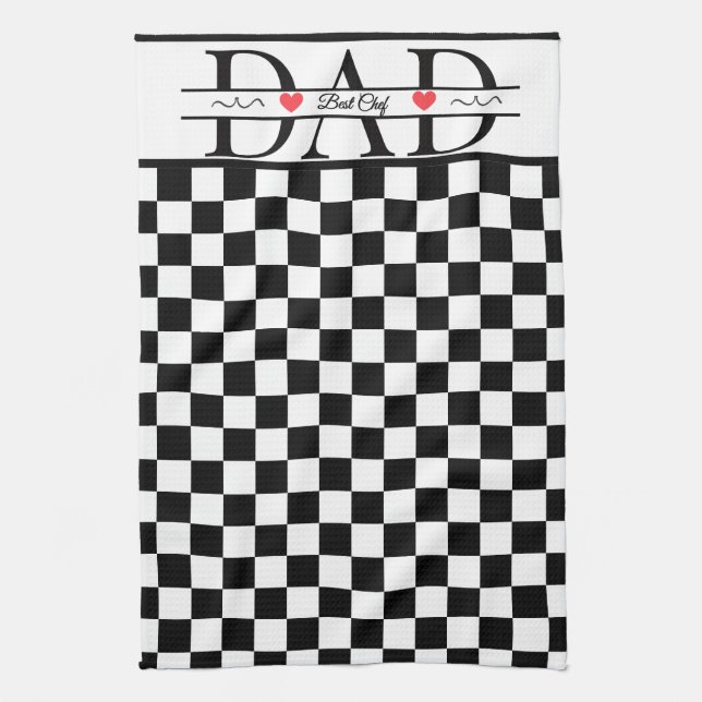 Personalized Black Retro Chequered Dad Best Chef Kitchen Towel (Vertical)